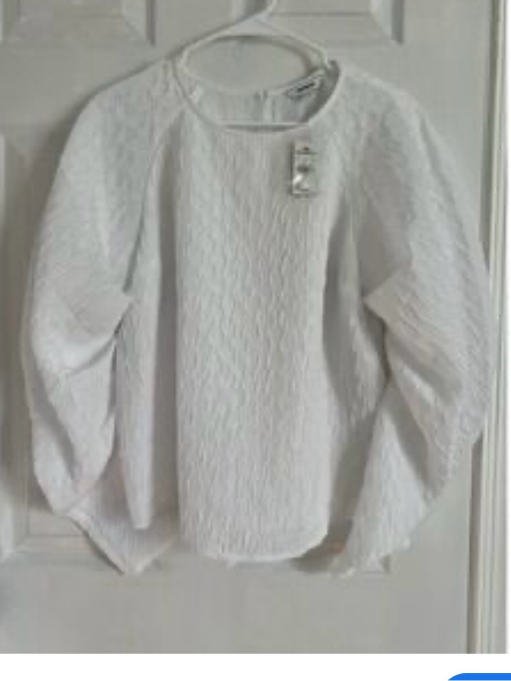 Express White Textured Balloon Sleeve Long Sleeve Top